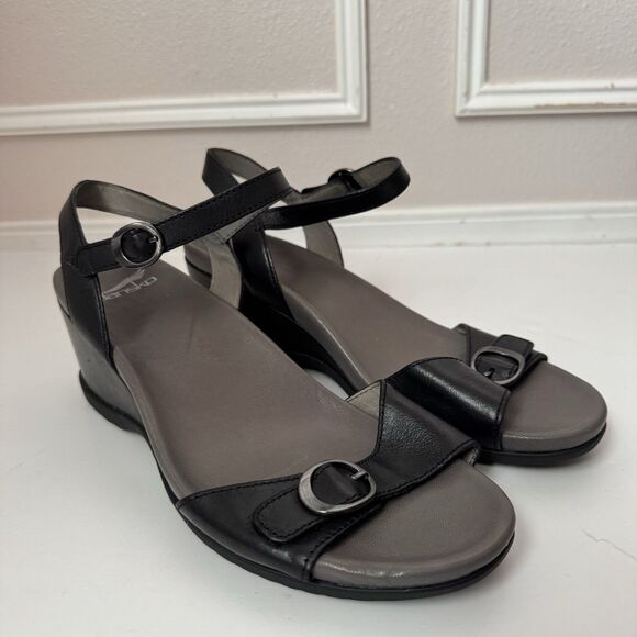 DANSKO Arielle Adjustable Straps Leather Wegde Comfort Sandals Black EUR 41 - Picture 1 of 11